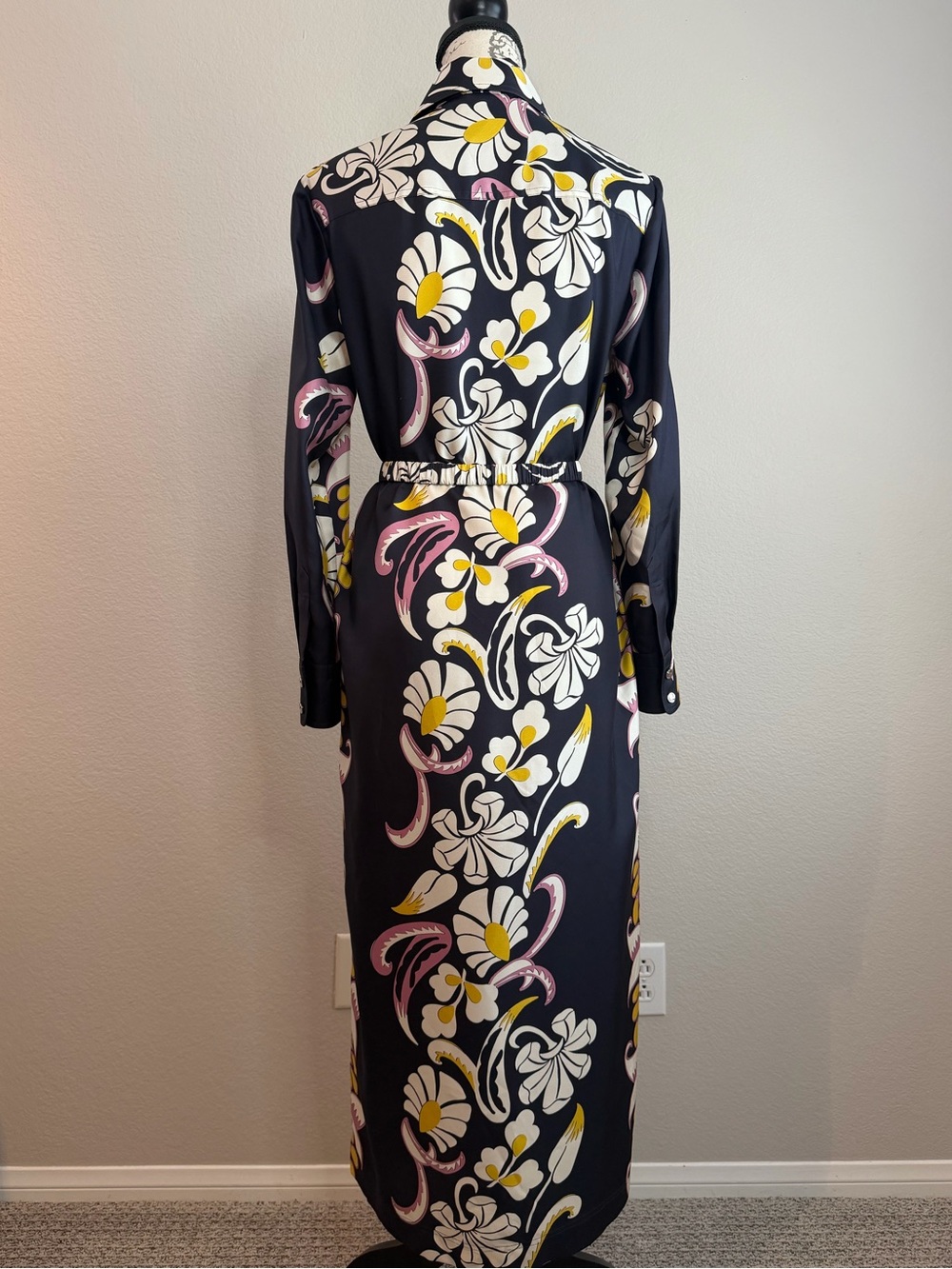 Tory Burch Printed Silk Twill Shirtdress Pink Tropical Border Belted Size 2 - Picture 4 of 13